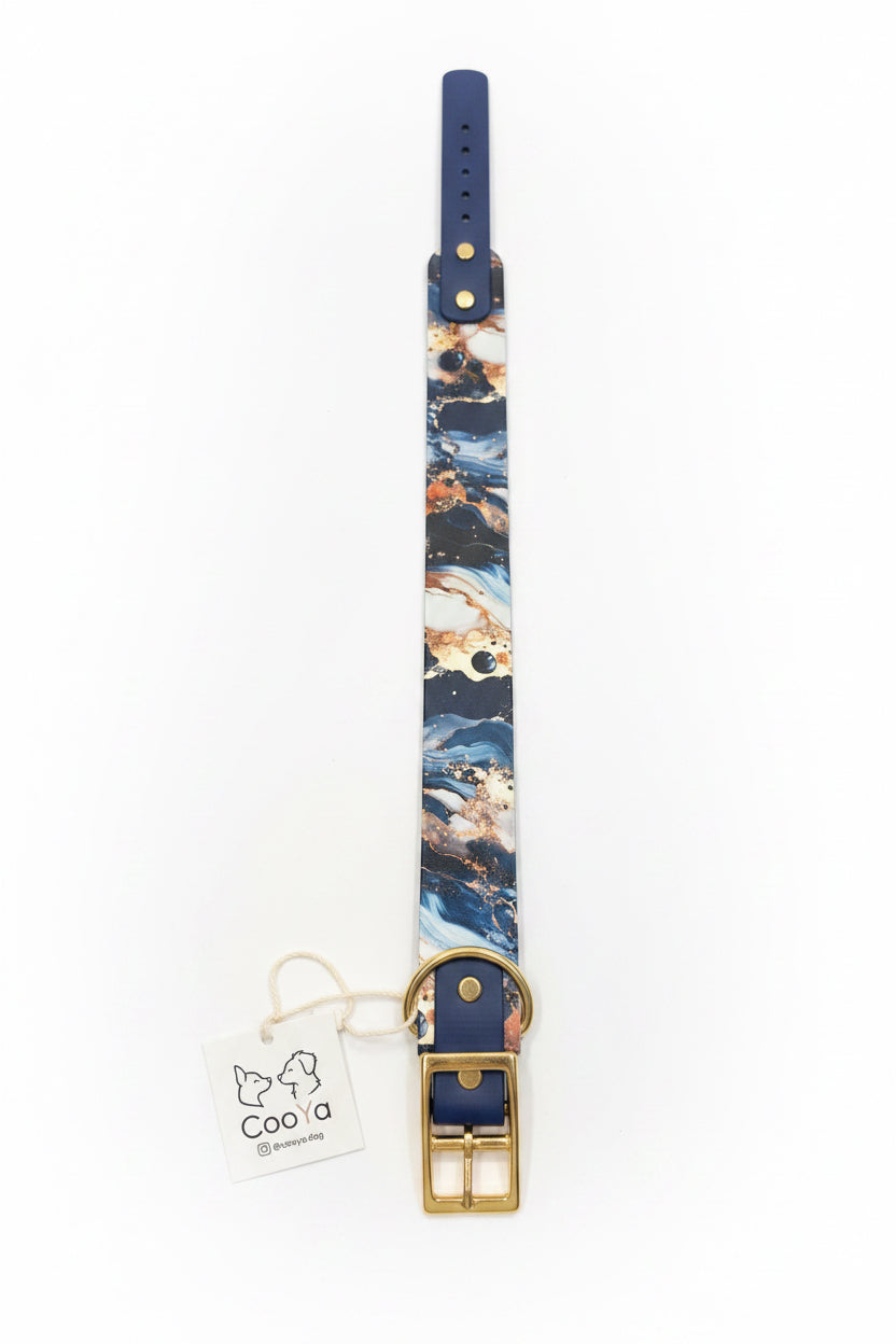 Blue Gold Marble Halsband - 38mm