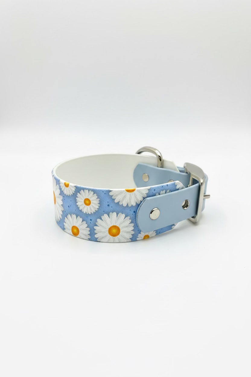 Daisy Gänseblümchen Pastellblau Silber Halsband
