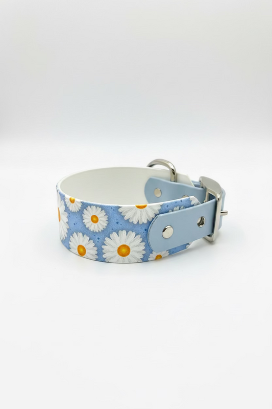 Daisy Gänseblümchen Pastellblau Silber Halsband