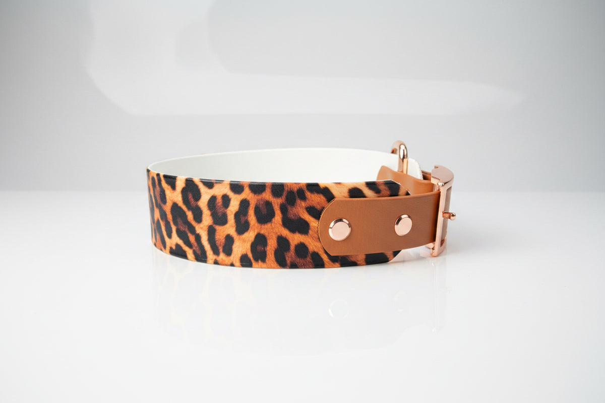 Leopard Biothane Halsband rosegold