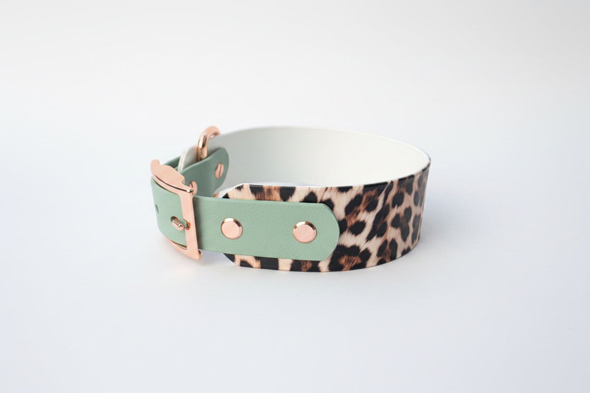 Schneeleopard Snow Leopard sage rose gold Biothanehalsband